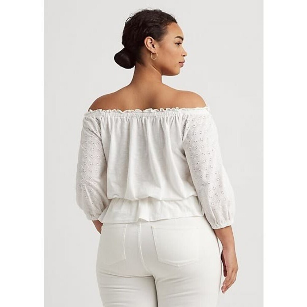 NEW Lauren Ralph Lauren Women's 2X Off-the-Shoulder Eyelet Jersey Top NWT $125 - Picture 3 of 5